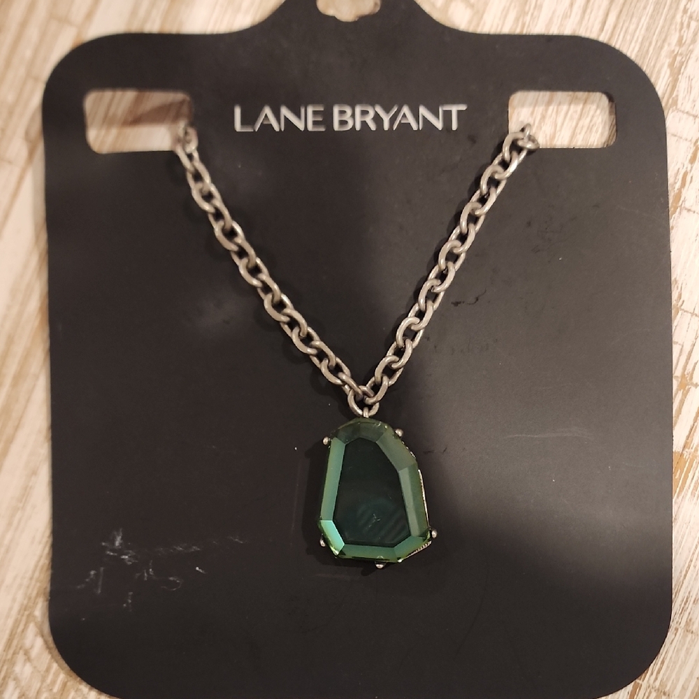 Lane Bryant Silver Chain with Emerald Green Pendant